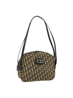 Authentic Christian Dior Trotter Canvas Shoulder Bag Black Gold